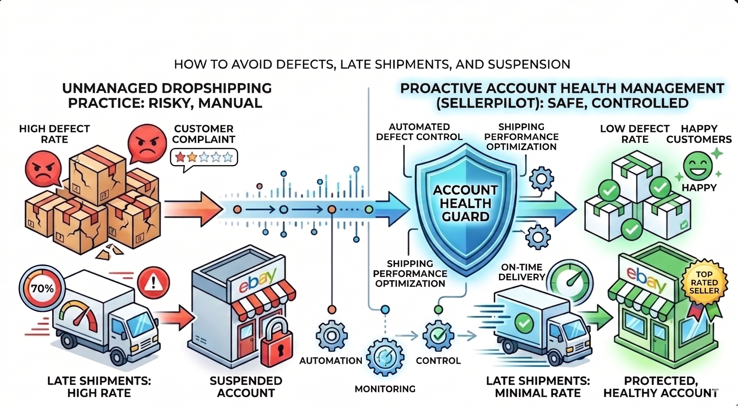 eBay Account Health for Dropshippers: How to Protect Your Store from Defects, Late Shipments, and Suspension